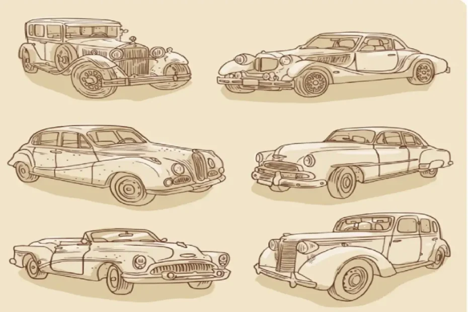 Old Fashioned Car Drawing Outline