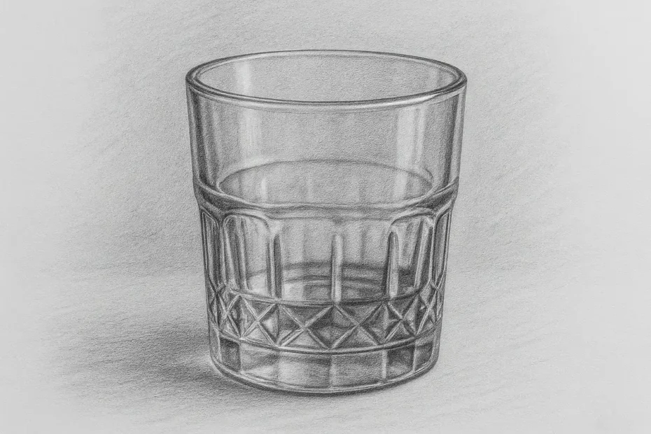 Old fashioned glass cups drawing in pencil.