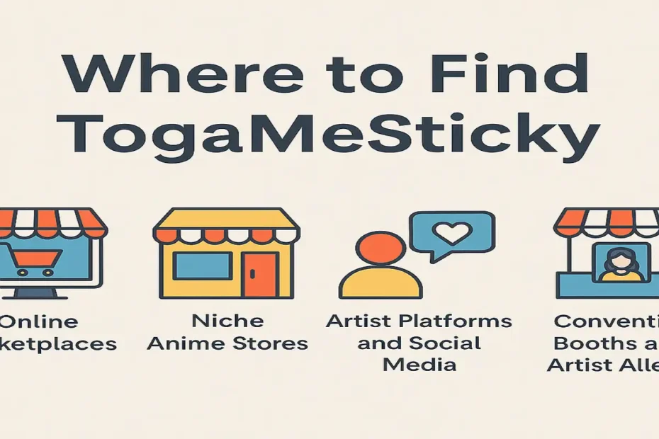 TogaMeSticky sources infographic with shop icons.